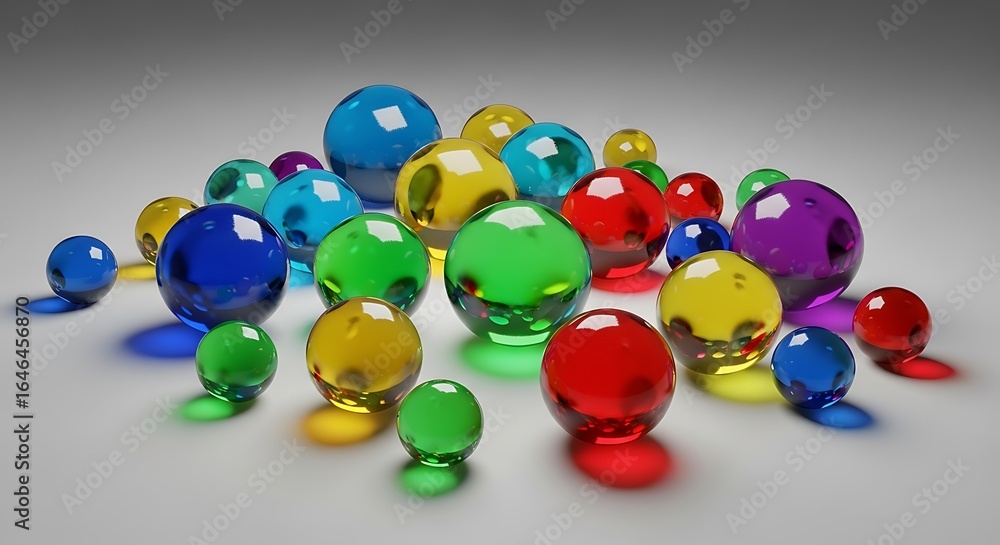 Aufkleber a captivating array of colorful translucent orbs arranged on a smooth surface creates a