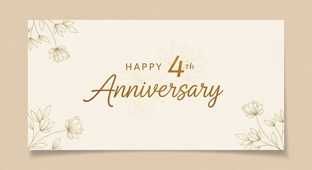 Elegant 4th Anniversary Card: Minimalist Gold Floral Design on Cream Background