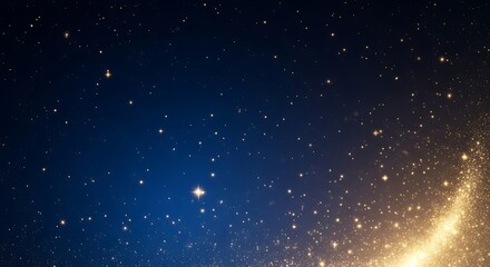 Elegant starfield illustration with shimmering gold dust and deep blue gradient