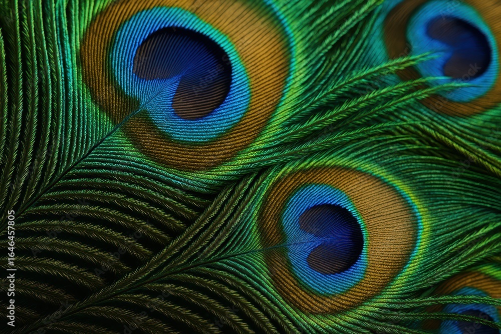 Poster exquisite peacock feather texture displaying iridescent colors and intricate natural patterns perfec