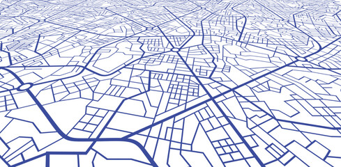 Isometric City Map Vector Illustration with Urban Street Network
