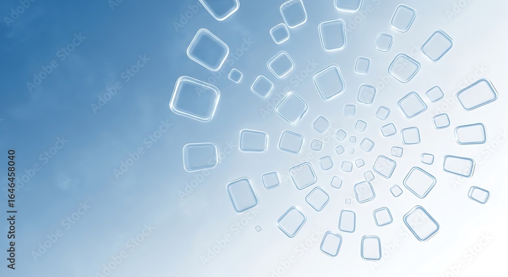 Poster illuminated squares floating in a gradient sky creating a modern and sleek design effect