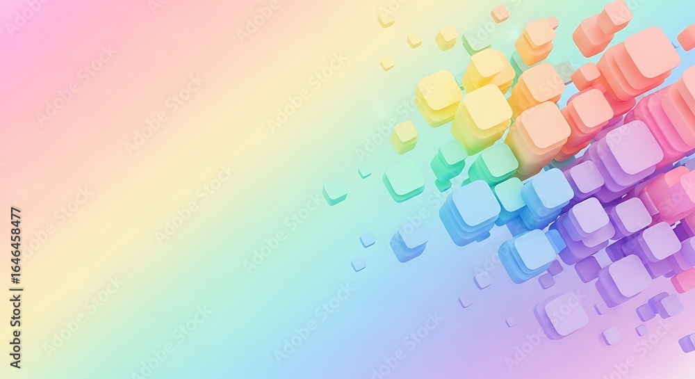 Poster pastel gradient background with ascending rounded cubes creating a playful mood