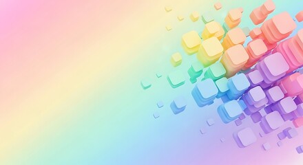 Pastel gradient background with ascending rounded cubes creating a playful mood