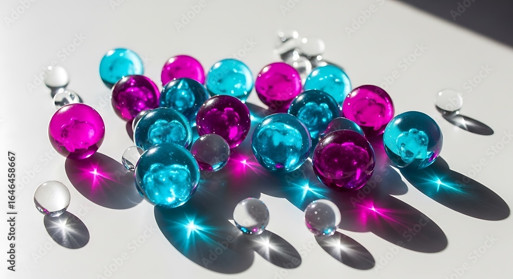 Poster radiant spheres: an array of luminous orbs casting intricate shadows and sparkles