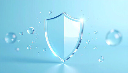 Serene Aqua Shield: Glass Protection, Water Droplets, Abstract Minimalist 3D Render