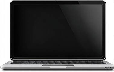 Front view of a silver laptop with a blank black screen