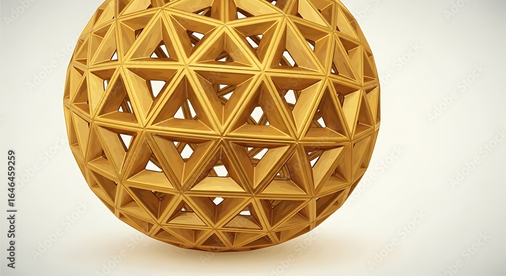 Aufkleber golden geometric sphere with triangular patterns against a plain background