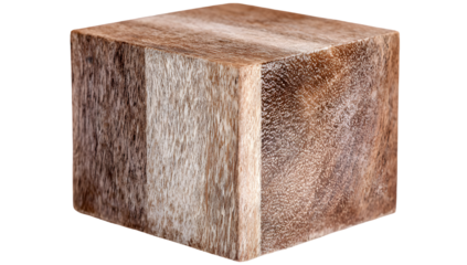 Close-up view of a wooden cube.