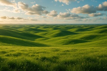 Obraz premium Rolling emerald green countryside hills creating perfect pastoral landscape horizon
