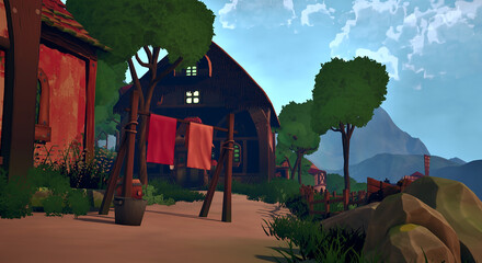 谷底の村　風そよぐ村の昼下がり © タラコおにぎり