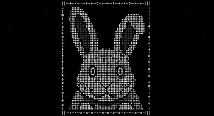 ASCII art image displaying a black and white stylized rabbit with a border