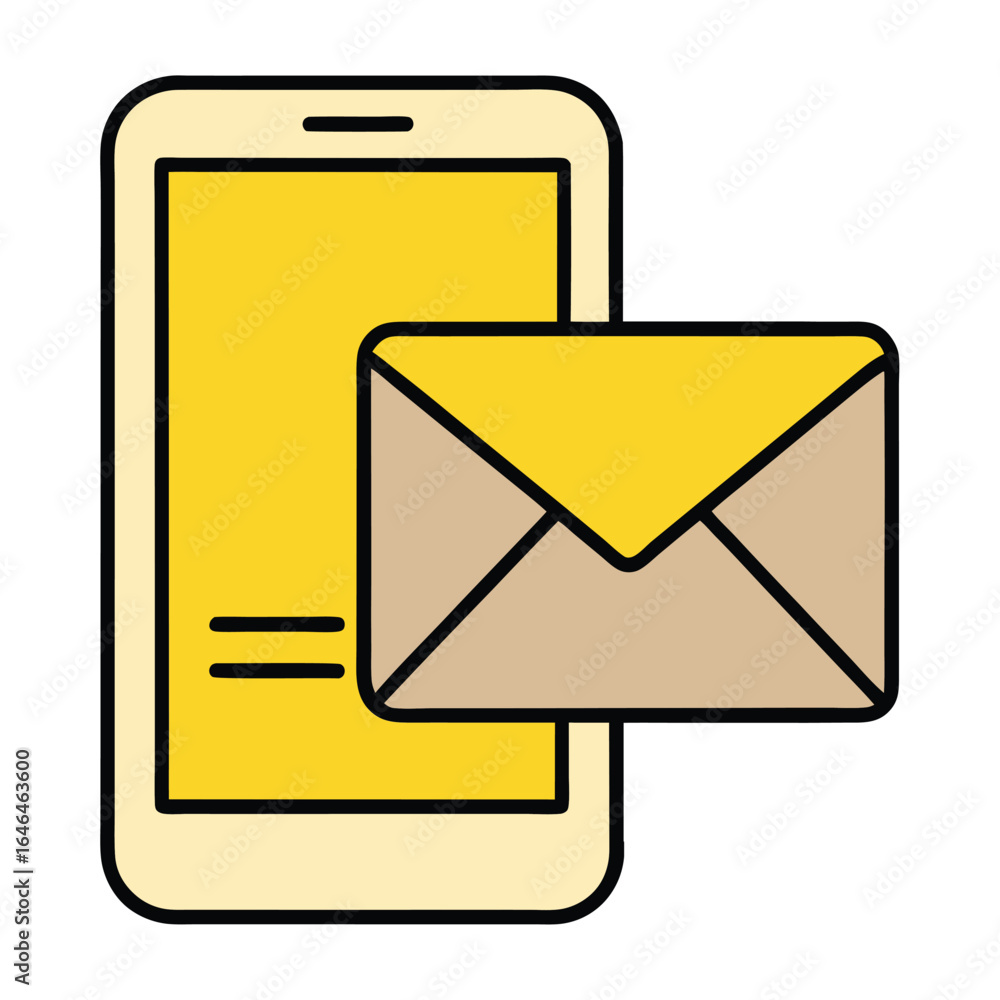 Poster vectorformat: title: minimalist line art icon design showing a smartphone with an envelope vector
