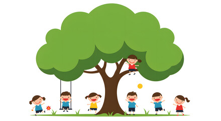 Fototapeta premium Childhood Playground Dreams A Vibrant Scene with Children Playing Under a Lush Tree, Experiencing Joy and Creating Lasting Memories of Playground Days