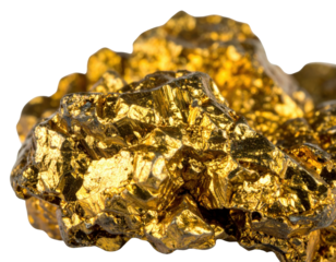 Closeup of a precious raw gold nugget with a textured crystalline surface and metallic sheen.