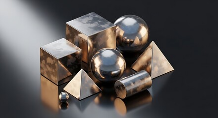 Elegant arrangement of metal geometric shapes showcasing modern design principles