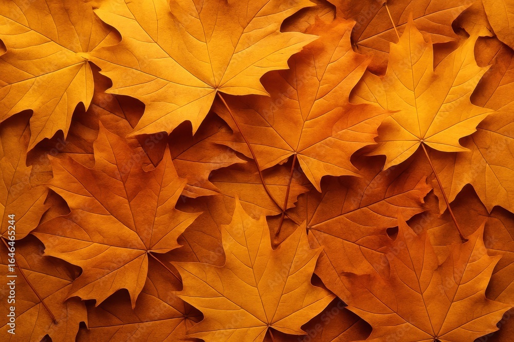 Poster golden autumn maple leaves arranged in artistic pattern creating warm seasonal background texture