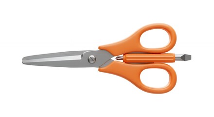 Orange handled scissors against white background