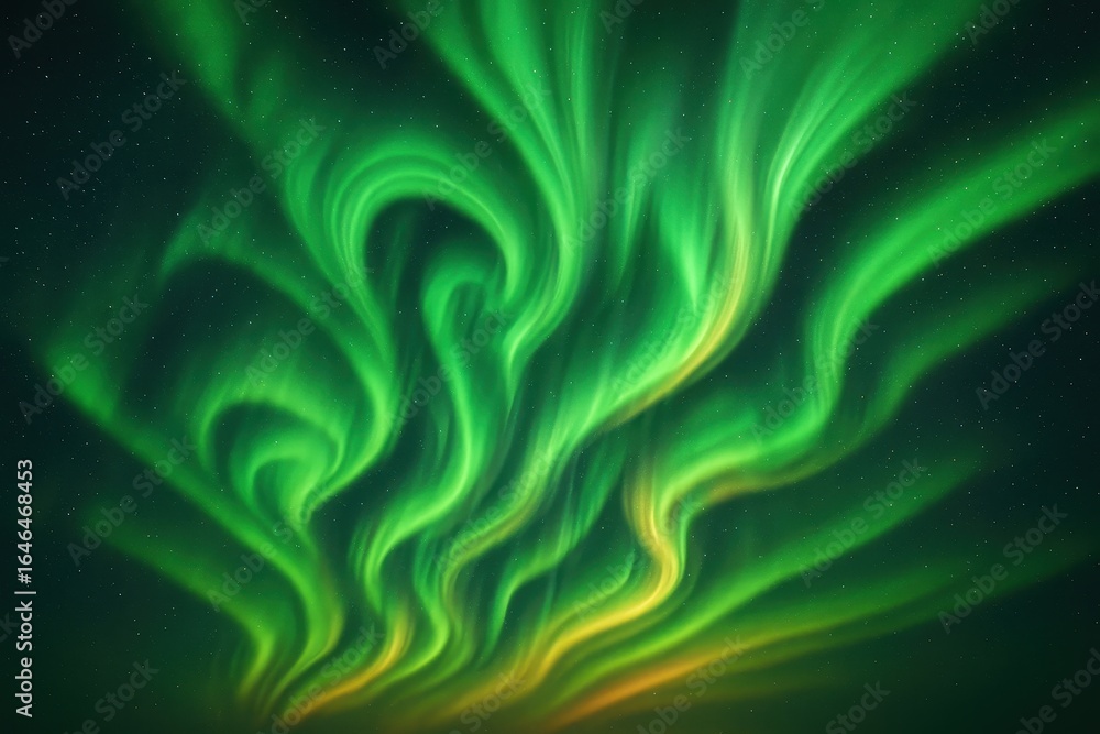 Poster dynamic aurora borealis effect with emerald and golden light patterns dancing across night sky