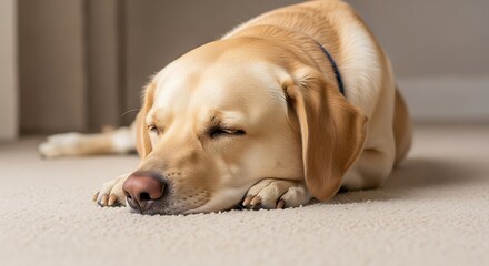 Golden Labrador Retriever Sleeping Peacefully on Carpet Flooring in a Cozy Interior