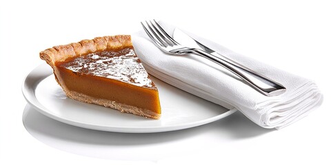 TRANCHE DE TARTE À LA CITROUILLE SUR ASSIETTE BLANCHE