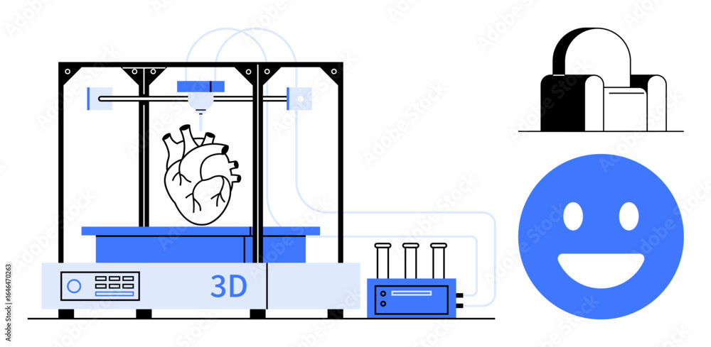 Aufkleber 3d printer crafting heart model surrounded by flask and design elements. ideal for innovation, techn