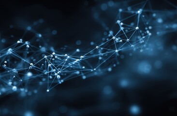 Abstract digital network with interconnected glowing points and lines on a dark background