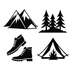 Outdoor Camping Woodcut Vector Icon Set - Clean Wilderness & Adventure Illustrations
