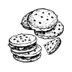 Cookies Woodcut Vector Set - Minimalist Sweet Snack & Bakery Illustrations.