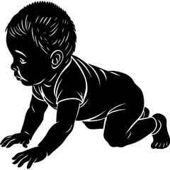 Obraz premium Baby crawling on white background in silhouette infant child
