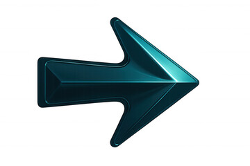 Metallic teal 3d arrow pointing rightward, symbolizing directional guidance against transparent backdrop