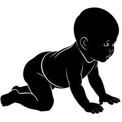 Fototapeta premium Baby crawling on white background in silhouette infant child