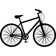 Obraz premium Black silhouette of a modern bicycle with spoked wheels and handlebars on a white background bike