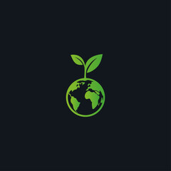 Green earth globe logo icon flat vector design