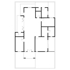 Black and White floor plan of a modern unfurnished house for your design. Suburban house vector blueprint. Architectural background.