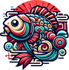 fish vector icon logo symbol illustration design sketch with classic ethnic vintage traditional abstract modern style