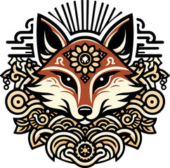 fox head logo icon vector sketch symbol illustration design with classic ethnic vintage traditional abstract modern style 
