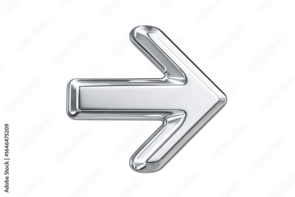 Poster sleek metallic arrow directing rightward, transparent background signaling movement and forward prog