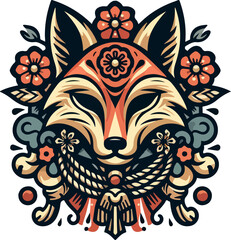 fox head vector icon logo symbol illustration design detailed sketch with classic ethnic vintage traditional abstract modern style 