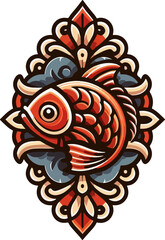 sketch vector icon logo symbol illustration design fish swimming in water with classic ethnic style vintage traditional abstract modern