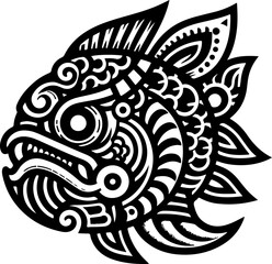 sketch vector icon logo symbol illustration design fish swimming in water with classic ethnic style vintage traditional abstract modern