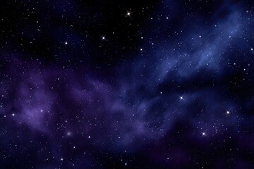 Obraz premium Deep space nebula with scattered stars. Dark violet and indigo hues fill the cosmic expanse, featuring swirling, cloud-like nebulae punctuated by sparkling stars