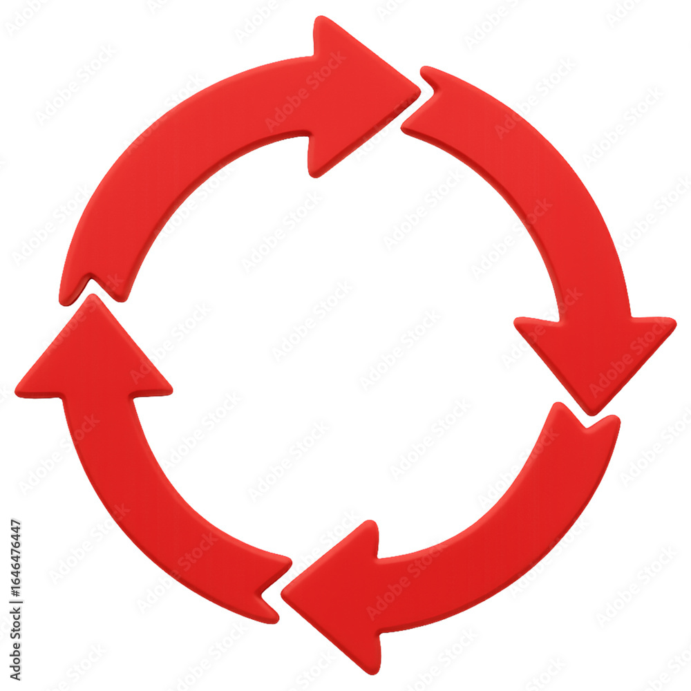 Fototapete circular flow diagram with four red arrows illustrating a continuous process on a transparent backgr