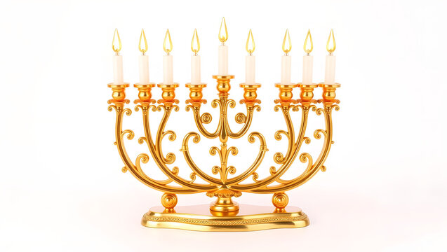 Golden Menorah with Detailed Candles - Powered by Adobe