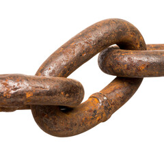 Close-up of a heavy, rusted metal chain link showing texture and corrosion on its surface