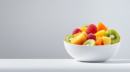 A fresh and vibrant fruit salad in a stylish bowl