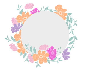 Orange hand drawn anemone flower wreath for wedding invitation