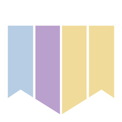 Pastel rectangle banner with vertical stripes in purple, yellow, and blue, flat 2D decorative design for scrapbooking, vector illustration.