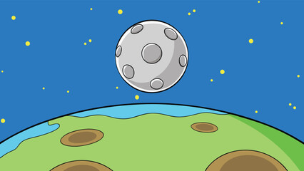 Cartoon moon and planet landscape vector background