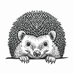 Obraz premium Hedgehog vintage engraving sketch illustration with detailed retro line art of the small spiny mammal, perfect for wildlife themes, nature designs, vintage animal prints, educational materials